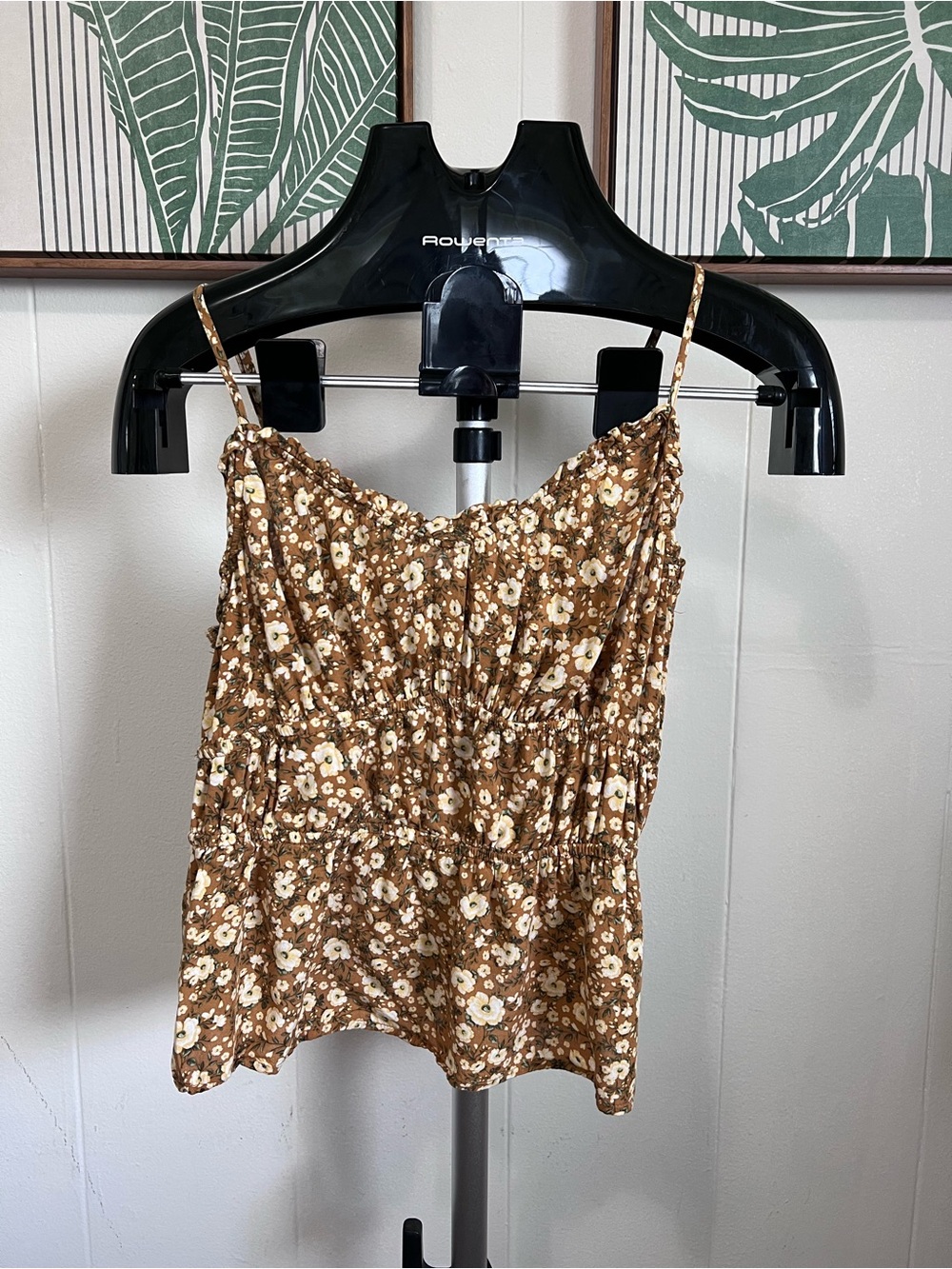 Old Navy Brown Floral Cropped and Smocked Cami